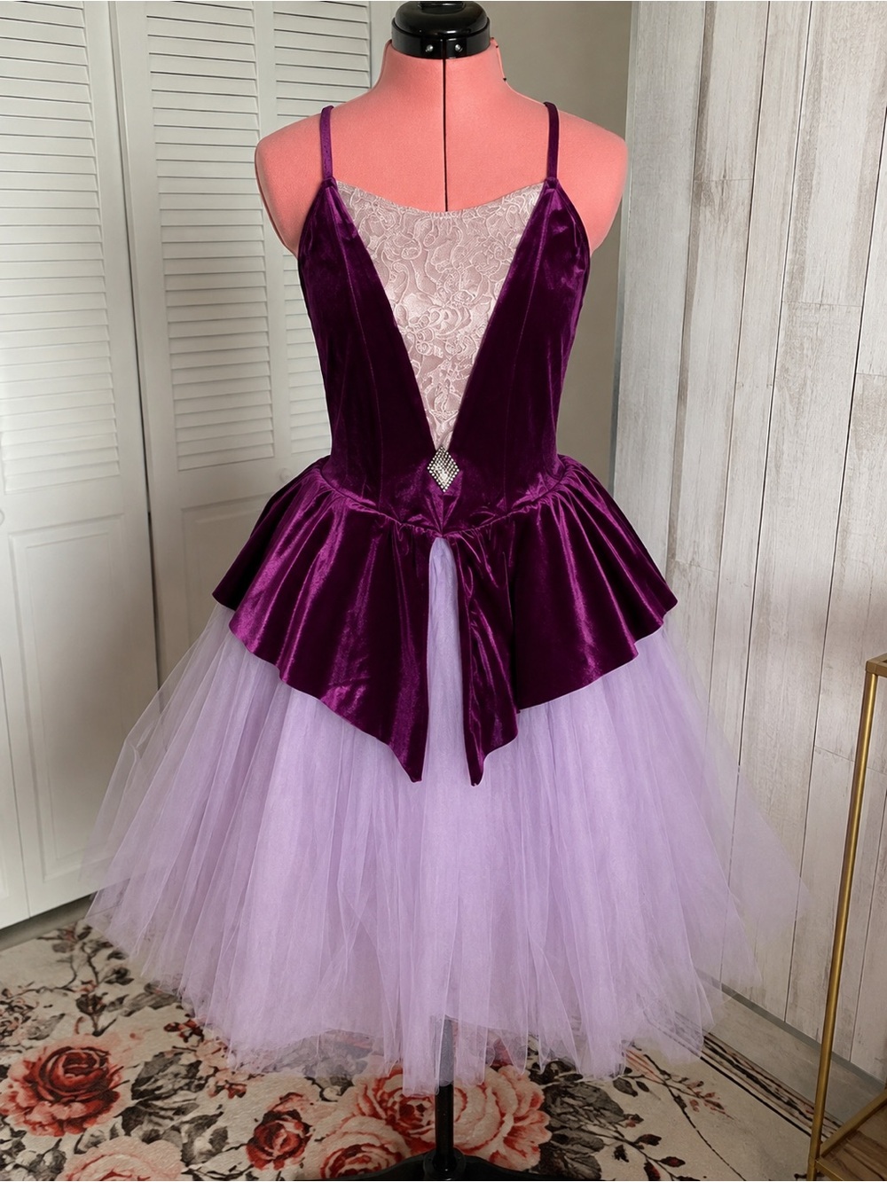 Revolution Dancewear Purple Velvet & Tulle Dance Costume Dress – Size M